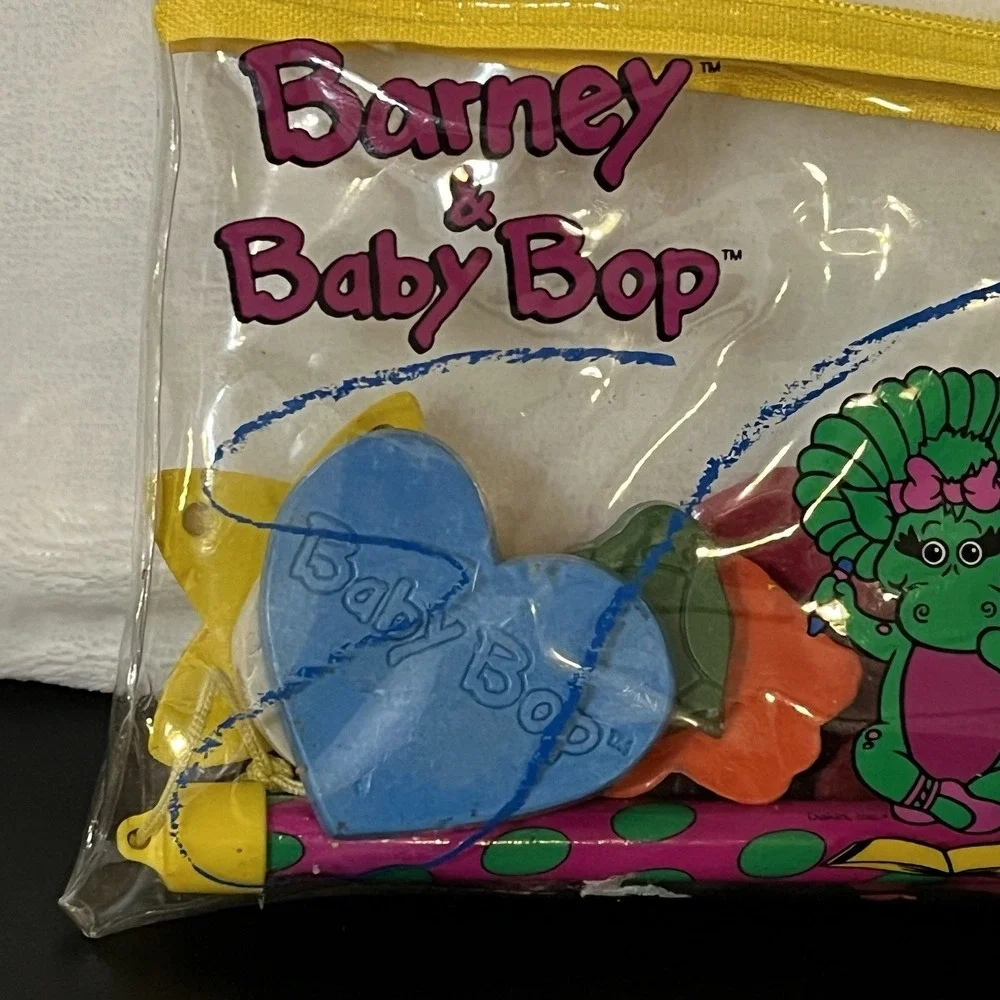 RARE 1993 Barney & Baby Bop Pencil Zipper Pouch Character Crayons Pencil Dakin